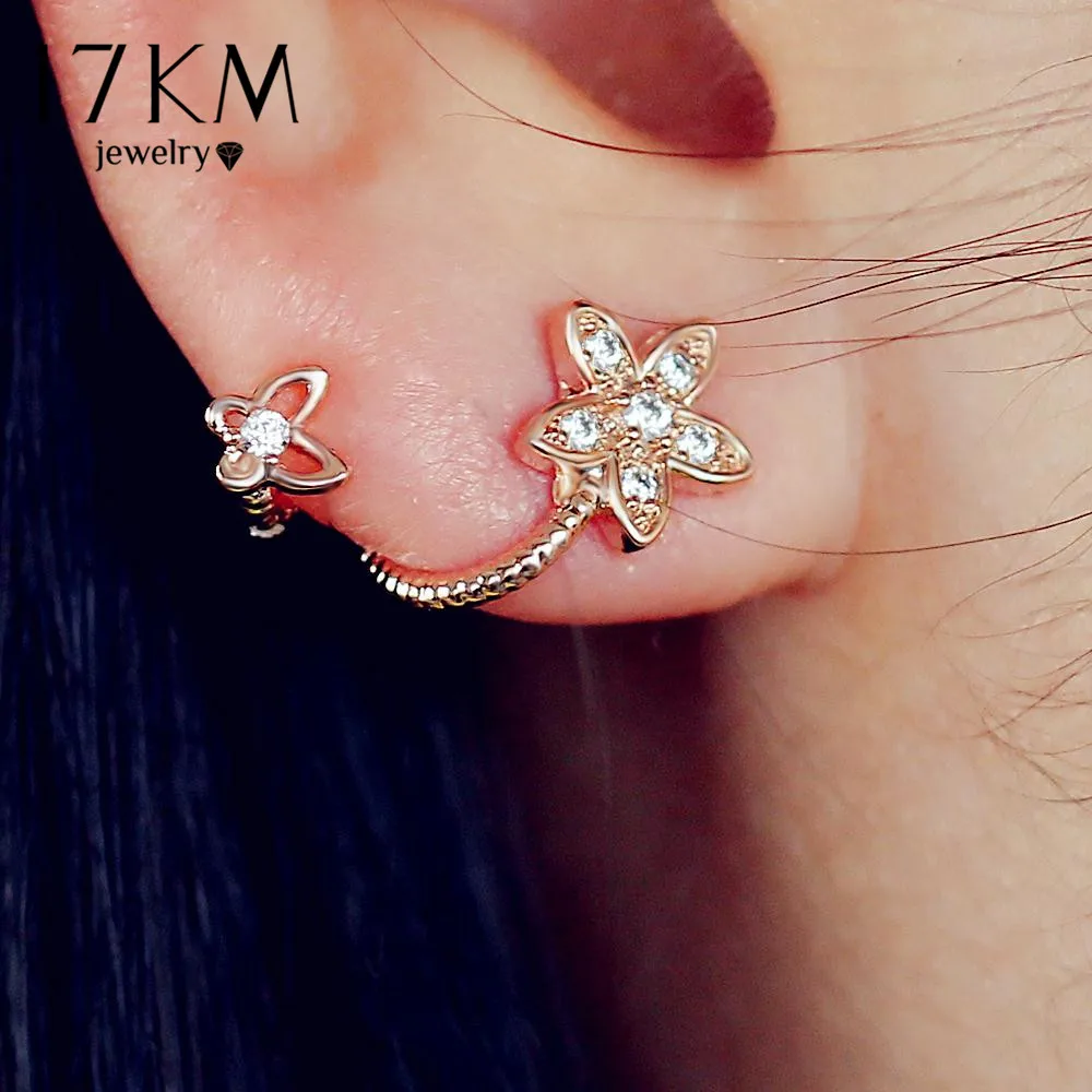 17km Brand New Rose Gold Color Crystal Flower Earrings Luxury Double 17km Brand New Rose Gold Color Crystal Flower Earrings Luxury Double Sided Stud Earring Joyeria Maxi