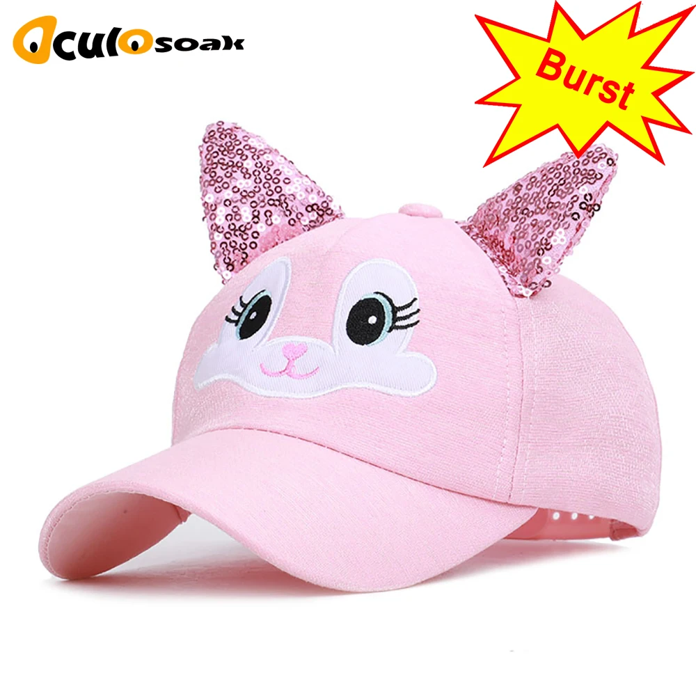 

Children cute baseball cap rabbit ears sequins ears delicate embroidery animal outdoor shade adjustable high quality boy girl