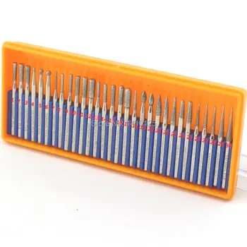 30 Pcs Bur Diamond Grinding Head Set Coated Carving Burrs Rotary Tool Bit Grit 120 Shank 2.35/3mm for Dremel Tools Accessories