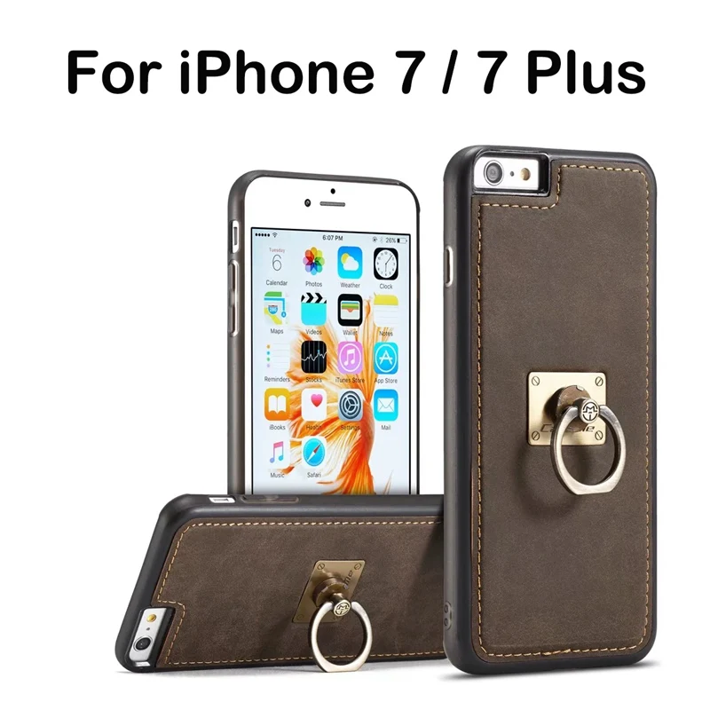Car Holder Back Cover With Strap For iPhone 7 Case Ring Holder Luxury Brand Leather For iPhone 7 Plus Case 360 Protection Women