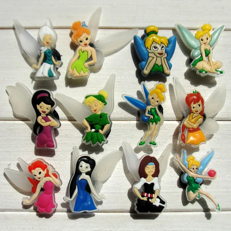 

Novelty Shoe Decoractions 12PCS Tinker Bell PVC Shoe Charms Cartoon Shoe Buckle fit Bracelets Bands Croc Clog JIBZ Party Gifts