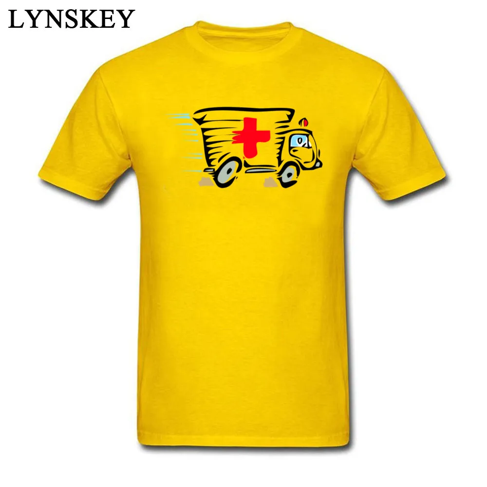Pure Cotton Boy Short Sleeve Tops T Shirt Ambulance van cartoon art Street Summer T-shirts Casual Slim Fit O-Neck Sweatshirts yellow