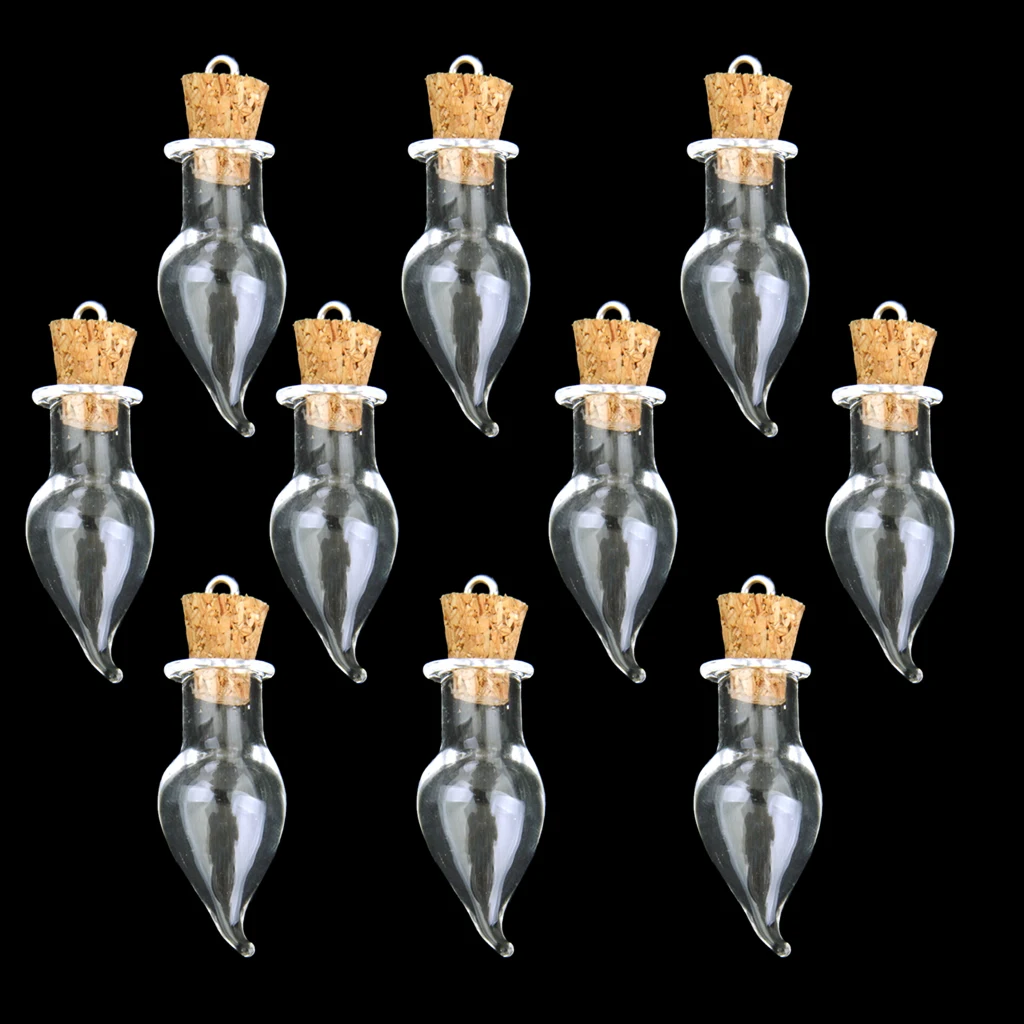 Phenovo 10PCS Charm Chili Vial Pendant Miniature Glass Wishing Bootle DIY Necklace Pendant Jewelry Accessories -Clear