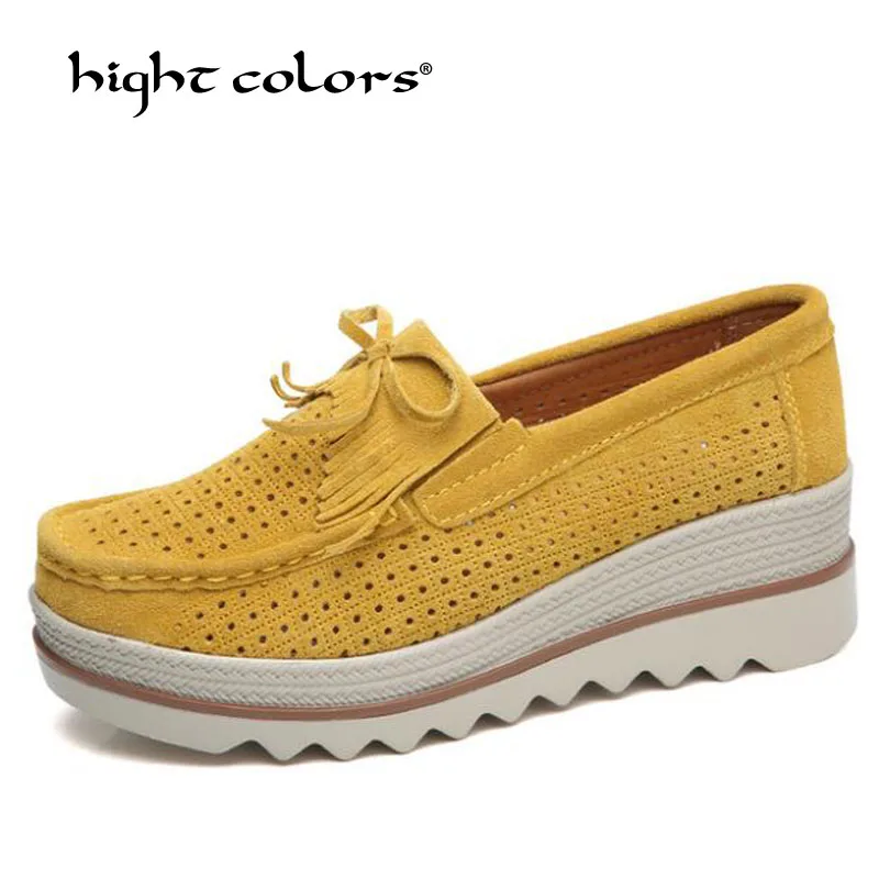 

Summer Cow Suede Leather Women's Shoes Nurse Swing Work Single Shoes Wedges Women's Shoes Black white Yellow Platform Shoes