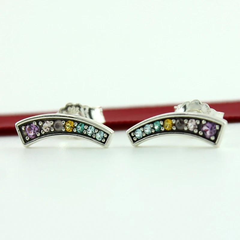 

ROCKART Authentic 925 Sterling Silver Multi-Color Arches Stud Earrings Gift For Women Fine Jewelry