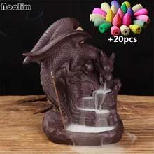 Фиолетовый Глиняный Дракон Птерозавр обратного потока ладан горелка домашний декор ремесла орнамент подставка для ароматических палочек+ 20 шт благовония шишки