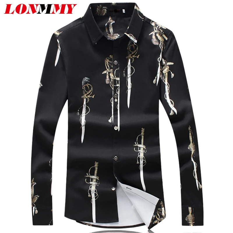 LONMMY 5XL мужские рубашки с длинным рукавом Повседневные Блузки в стиле панк платья