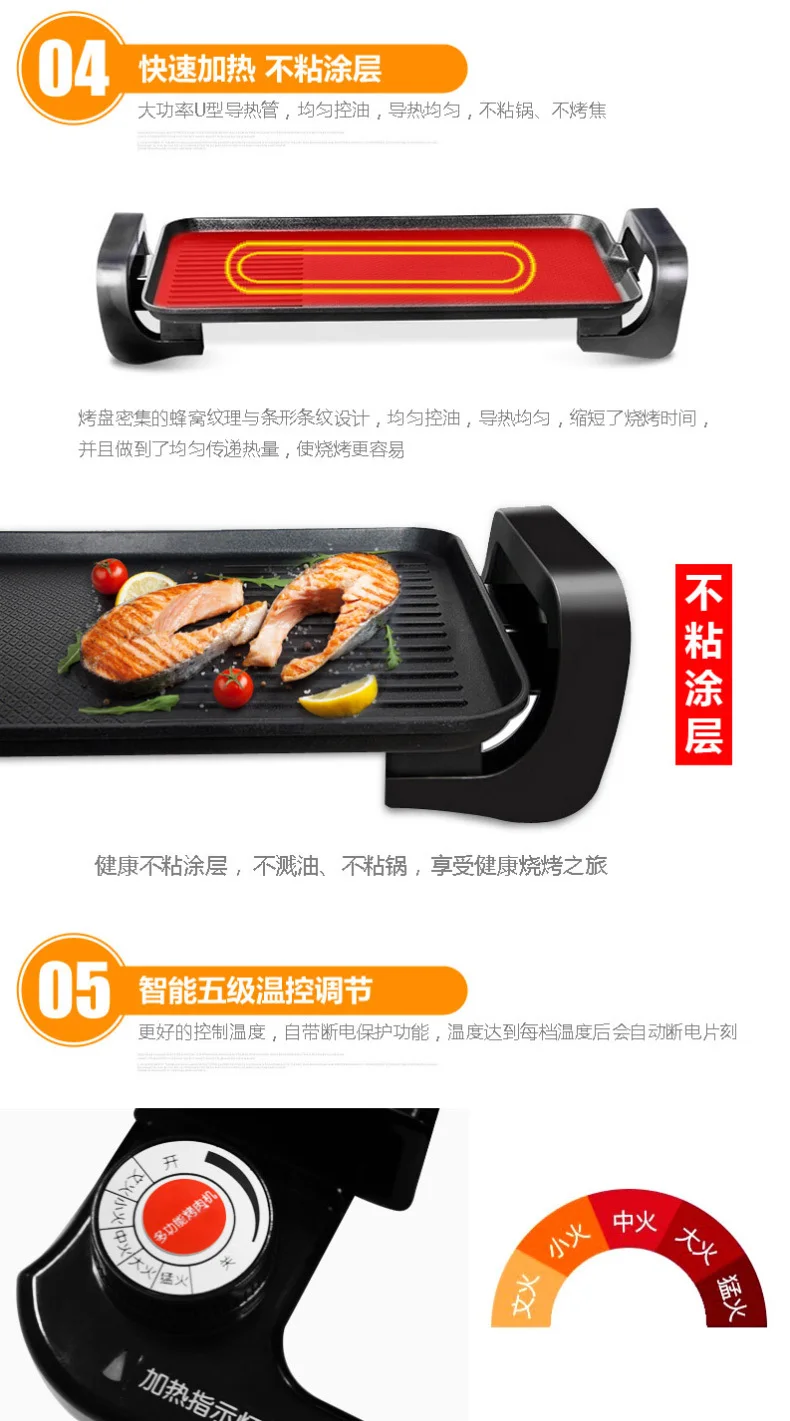 Корейский тип бездымный антипригарный Электрический противень для выпечки барбекю гриль сковорода для мяса коммерческий портативный гриль для барбекю для 2-5 человек черный