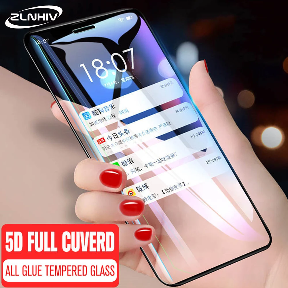 

ZLNHIV for iphone X XR XS MAX phone screen protector glass Film Curved Edge Full Cover for i phone XS tempered glass Protective