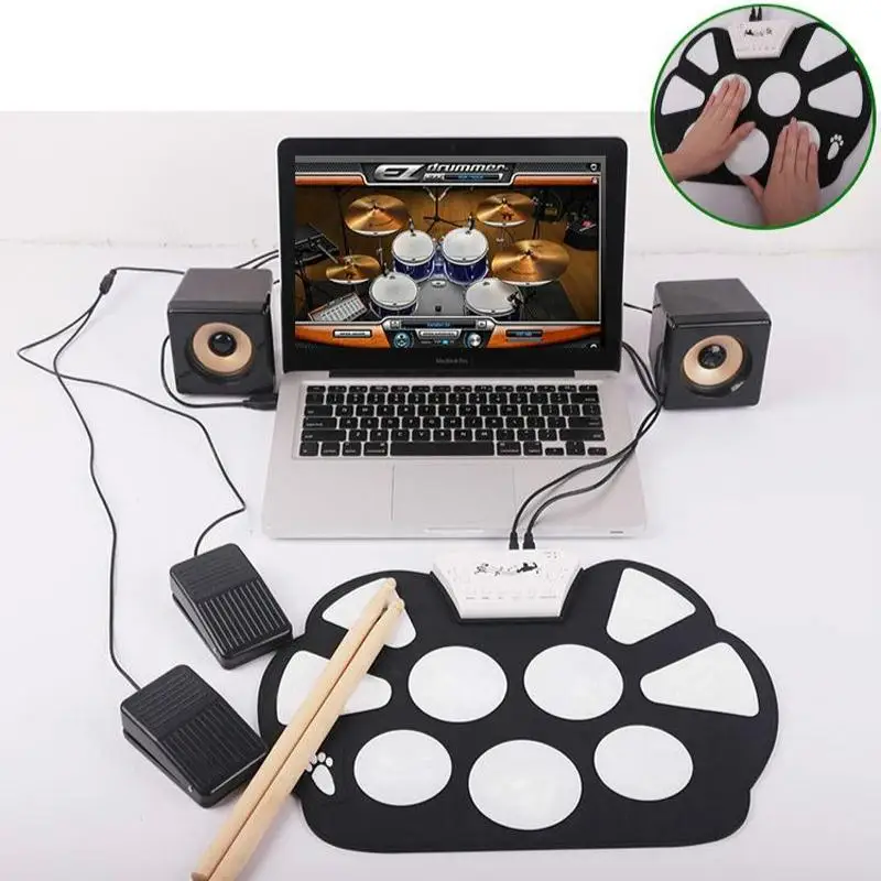6 шт./компл. складной портативный электронный барабанный ролик USB электронный барабан детский Подарочный комплект Электрический музыкальный инструмент для упражнений