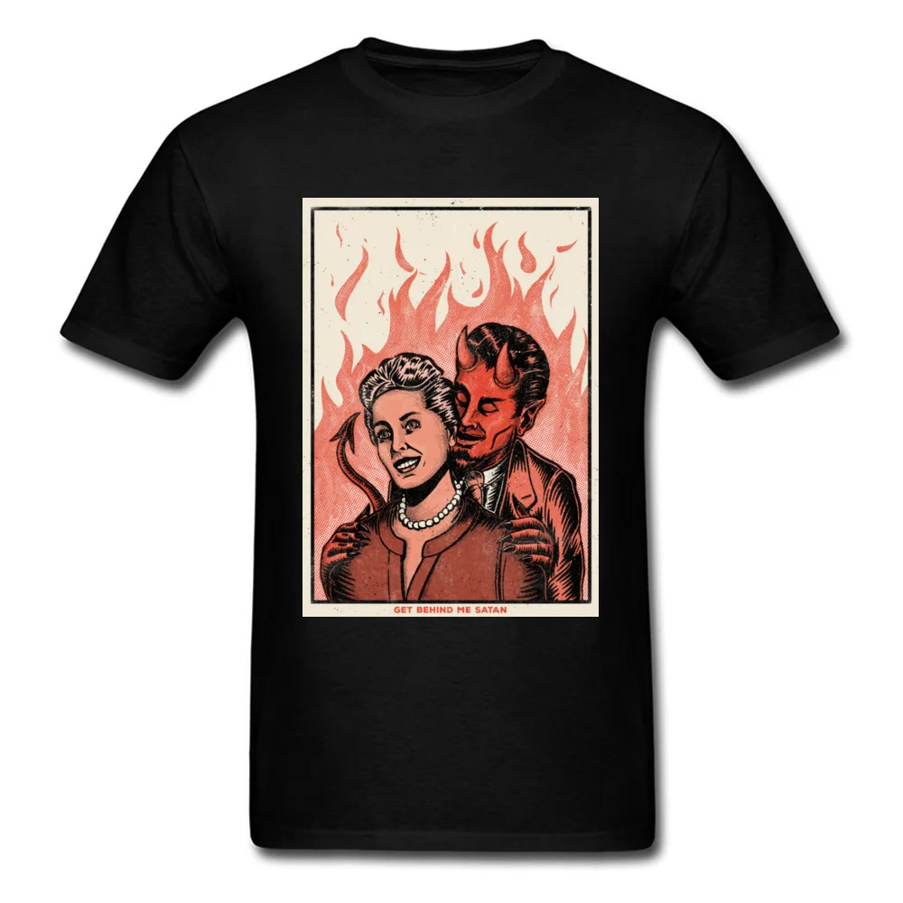 Get Behind Me Satan Top T-shirts Short Sleeve Cool Retro Men NEW YEAR DAY Tops & Tees Cool Tee Shirt O Neck 100% Cotton Get Behind Me Satan black