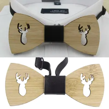 

1PC Men Boys Hollow Out Carved Elk Deer Wooden Bowtie Adjustable Simple Fashion Christmas Necktie