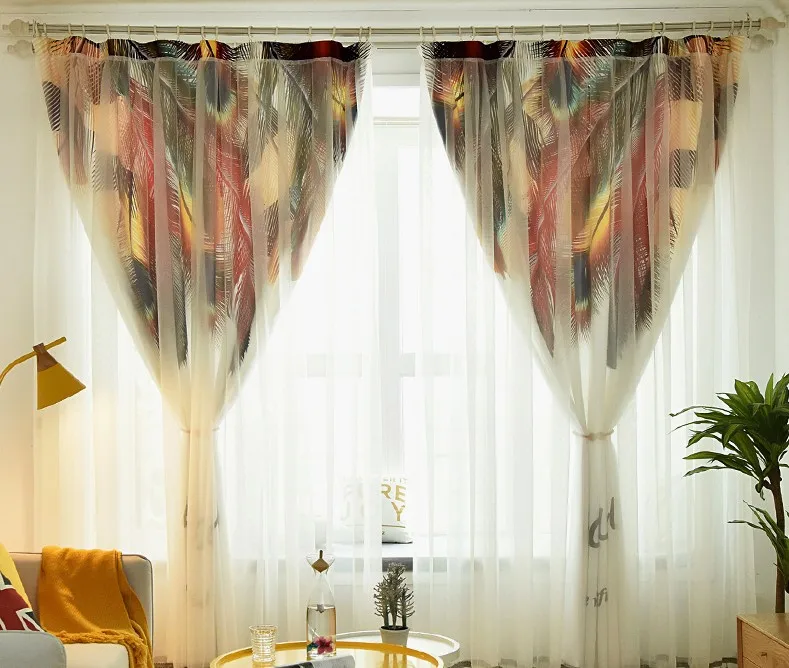 Современная занавеска для гостиной, спальни, с тропическим пером, вуаль, занавески, шторы из тюля, ткань Cortinas, двухслойная