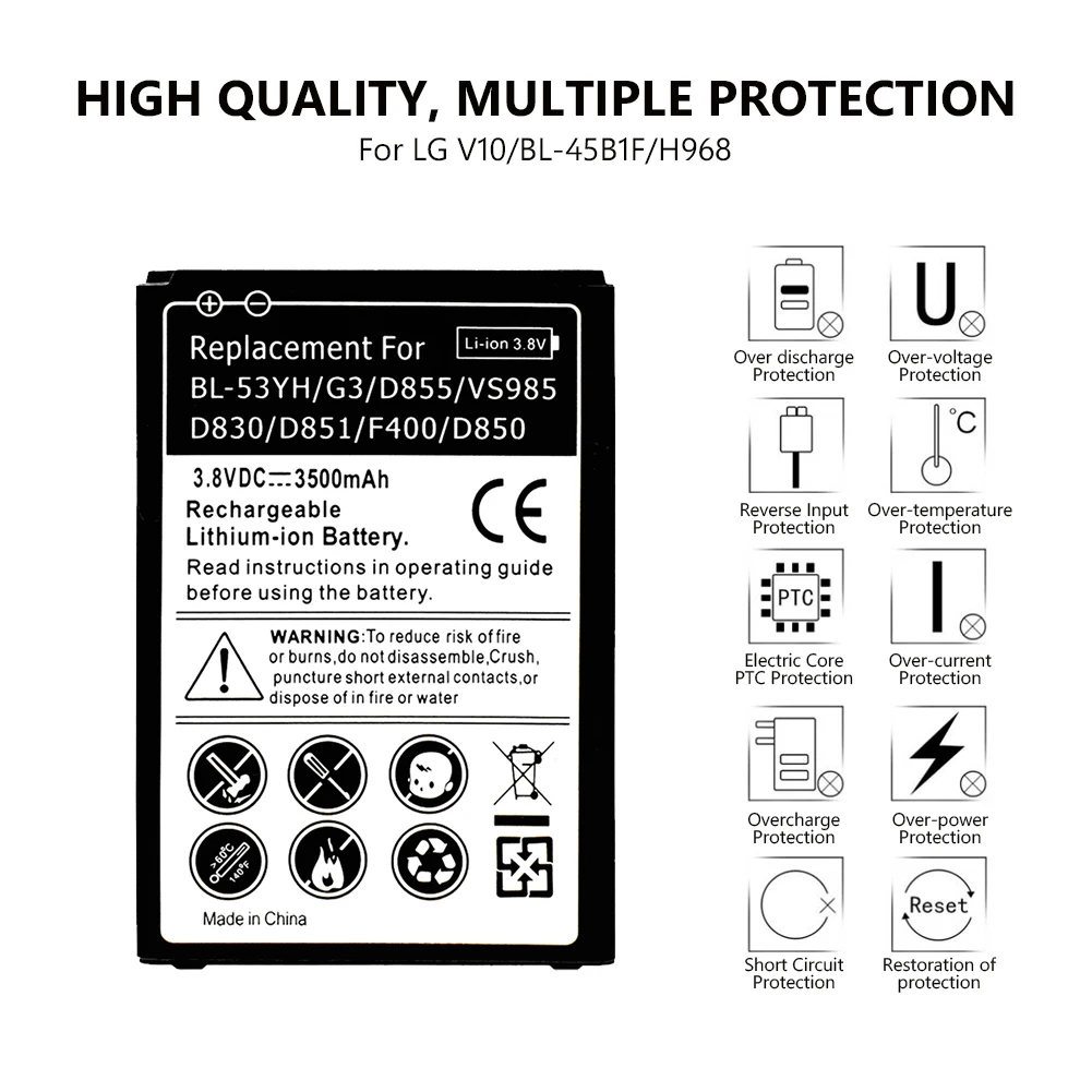Литий ионный аккумулятор для телефона LG Optimus G3 D830 D850 D851 D852 D855 LS990 F400 VS985 BL53YH 3500 мАч