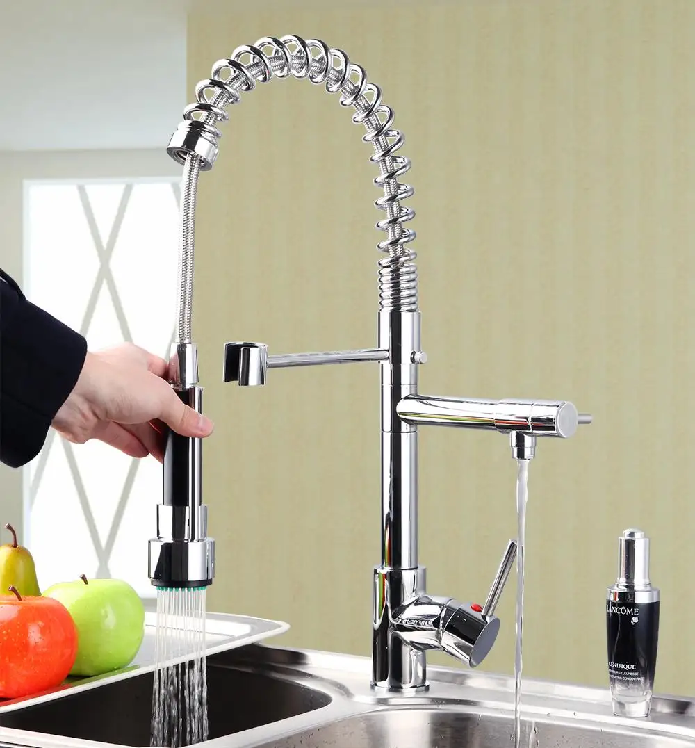 New Chrome Kitchen Torneira Cozinha 8525S Spring Kitchen Swivel Spout Single Handle Pull out Spray Sink Vessel Tap Mixer Faucet