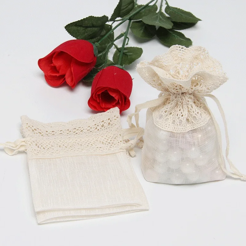European and American small favor bag with cotton lace Dry flower bag gift bag jewelry bag wedding and party candy bags (4)