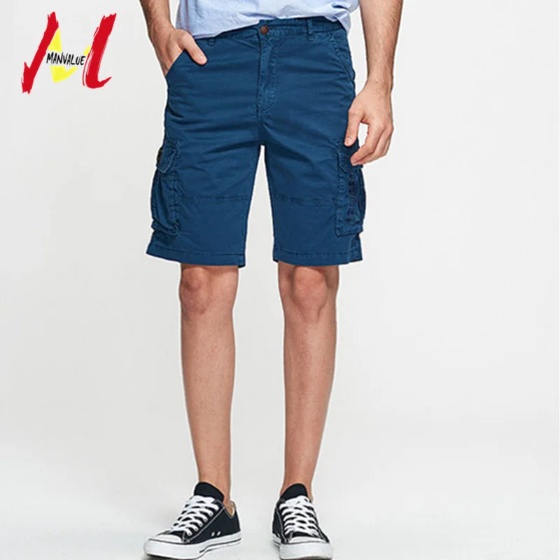 MANVALUE летние мужские эластичные шорты с средней талией в европейском и американском стиле хаки