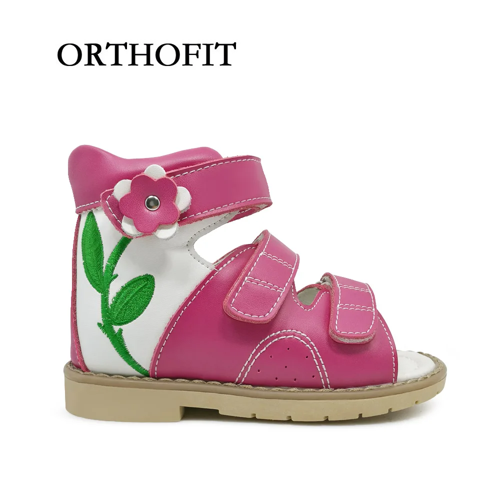 Lastest Design Lovely Flower Genuine Leather Kids Orthopedic Shoes Baby Girls Sandals With High