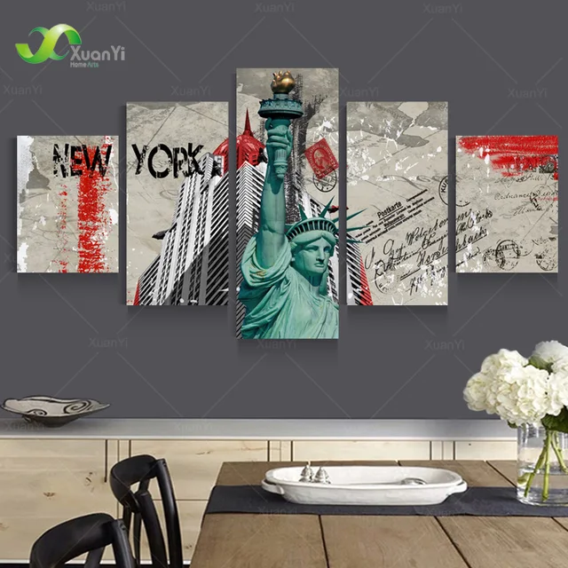 5 panel wall art canvas modern abstract oil painting new york city