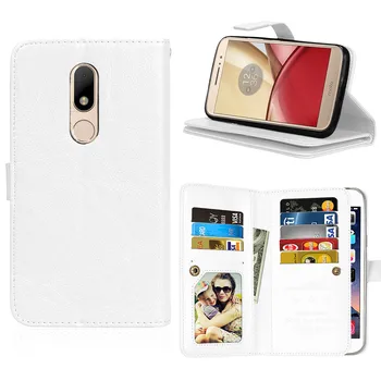 

20pcs/lot Free shipping Crazy horse 9 card+photo frame wallet leather cover case for Motorola Moto M C plus E4 plus PU case