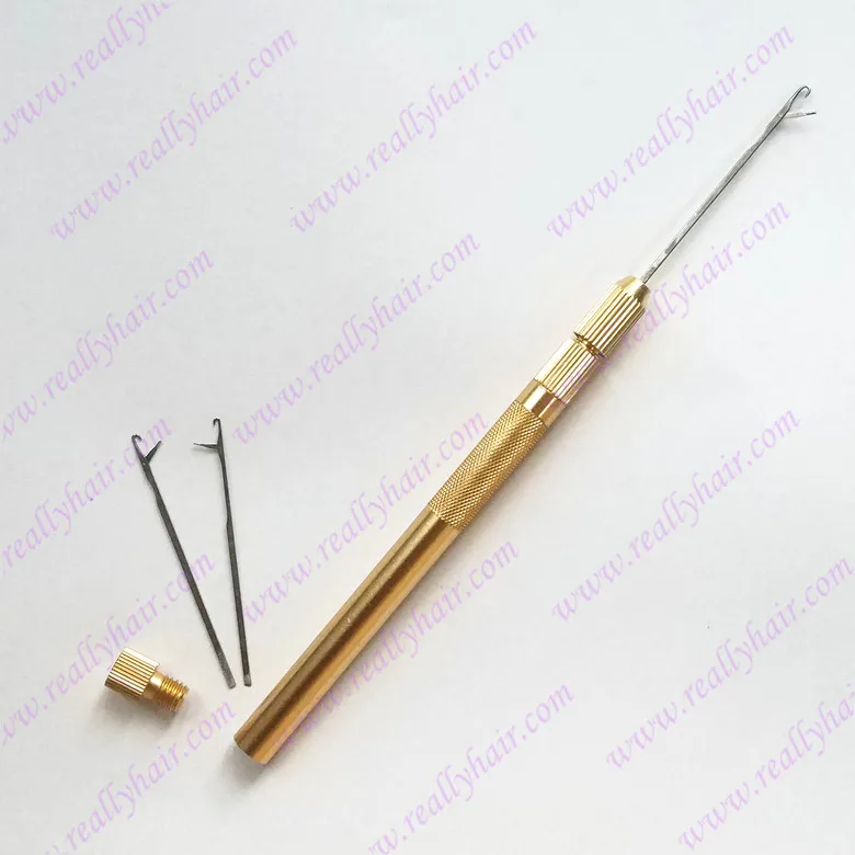 

1pcs Aluminium Golden Handle Pulling Needle for Micro Rings Links Loop Hair Extension Tools 3 needles