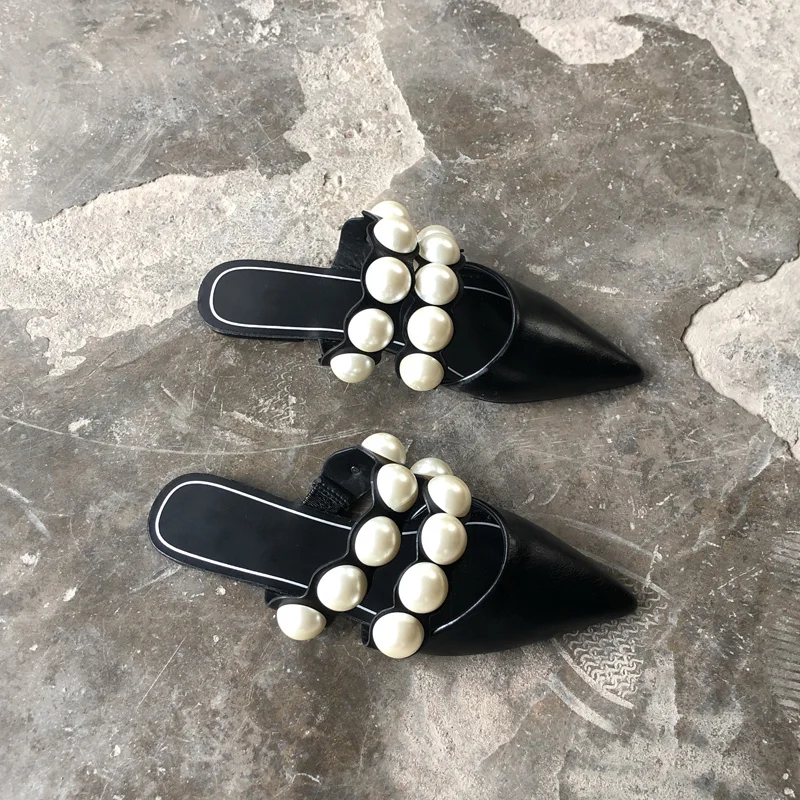 

women Flat Low mules Microfiber summer Shallow slipper Pointed Toe Slides outdoor closed toe Thin Heels loafer woman slides
