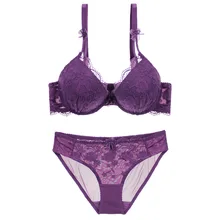 JIGERJOGER темно-фиолетовая розовая завязка-бант форма V сексуальное кружевное нижнее белье бюстгальтер набор пуш-ап на косточках кружевной бюстгальтер трусики комплект нижнего белья