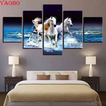

5pcs/set Full Square Diamond 5D DIY Diamond Painting White Horse Animal 3D Embroidery Cross Stitch Rhinestone Mosaic Paining