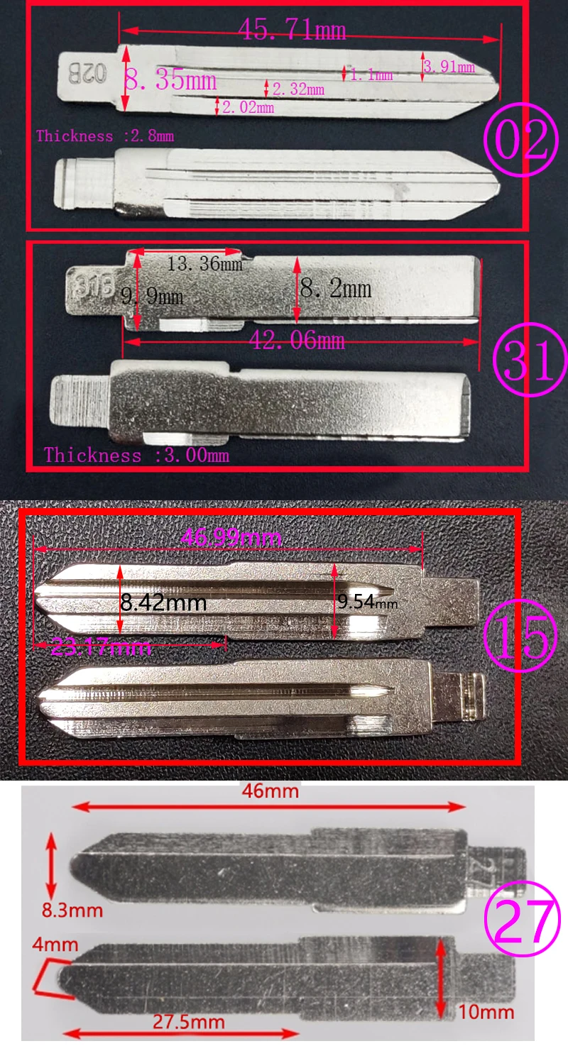 Remote Key Blade 1/2/5/15/27/31 Car key embryo For Kia Toyota Right Left Blade Car Key Embryo No.15 No.31 replacing the key head