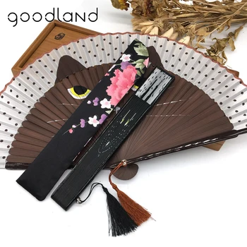 

Free Shipping Wholesale 30pcs Packaging Women Cartoon Cat Folding Silk Fan Hand held Fan Black Brown Dancing Wedding Party Favor