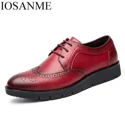 Люксовый бренд перфорацией типа «броги» на платформе туфли-оксфорды Итальянский Красный дизайнерские кожаные мужские туфли на платформе