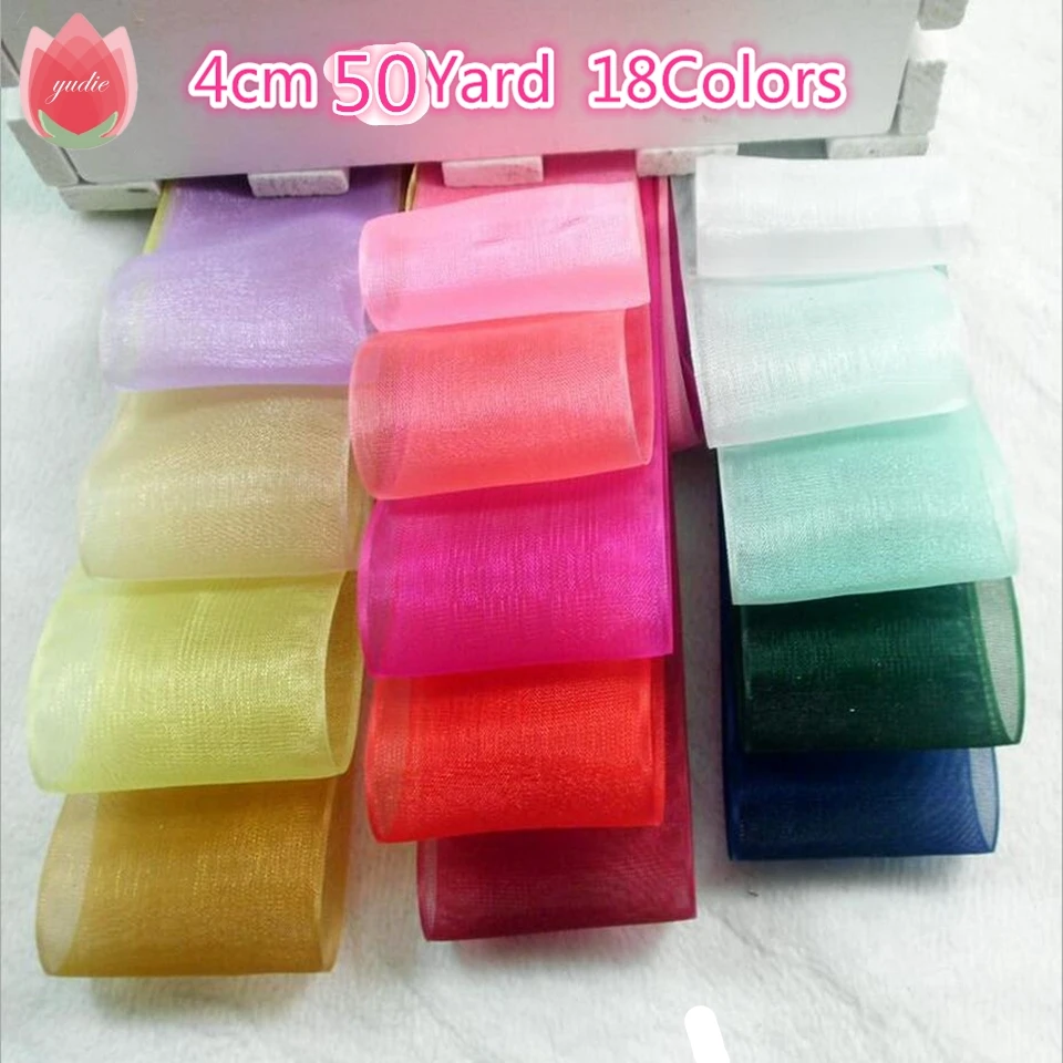 

Cotton 40mm 50 Yard/Rolls 44M Transparent Silk Organza Polyester Ribbon For Wedding Christmas Decoration Webbing Gift Pack Belt