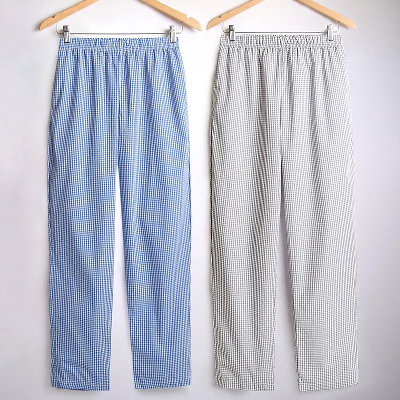 Весна лето хлопок плед мужские Пижамные брюки 2 шт./лот свободные брюки для сна Модные Повседневные Мужские штаны для сна MA50199