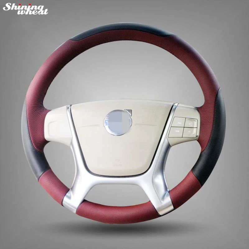 

Shining wheat Black Chocolate Leather Car Steering Wheel Cover for r for Volvo S80 2010 XC60 2010-2013 XC70 2011