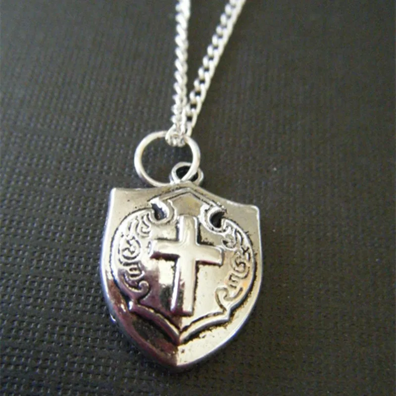 Vintage Silver Medieval Shield Charms Statement Collar Choker Long