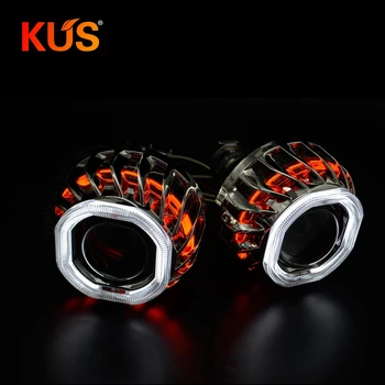 

2.5 mini bixenon projector lens hid xenon with square wheel fire led dual angel eyes DRL function crystal eyes demon eyes gift