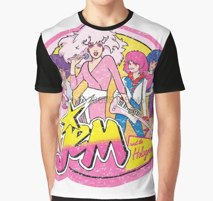 

All Over Print 3D Tshirt Distressed looking Jem and the Holograms 80s cartoon Full Print Big print Graphic T Shirt