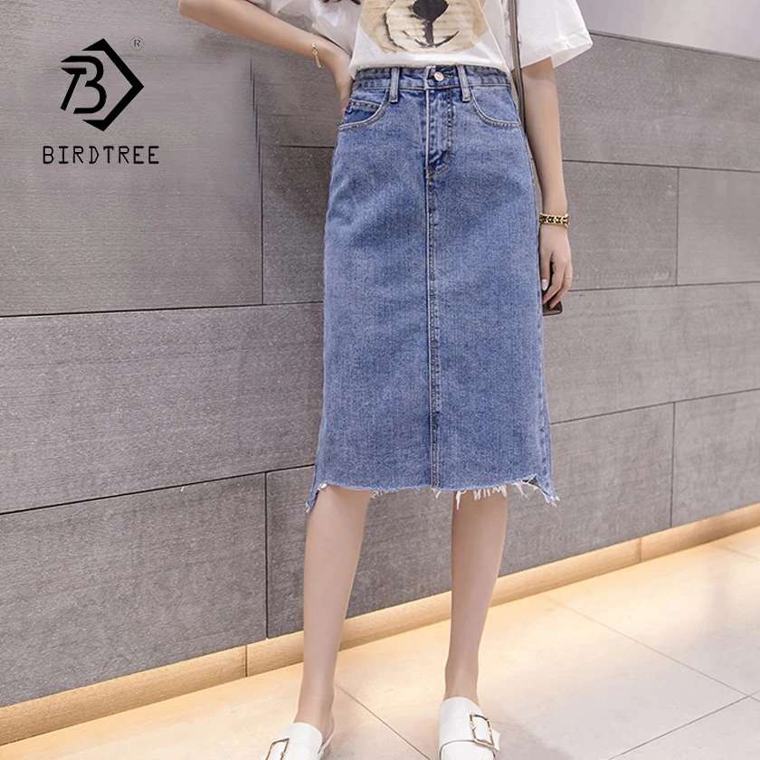 

2018 Women Denim Skirts Summer New Arrival Straight Slim Irregular Hong Kong Style Fashion Irregular Hem Hot B87901F