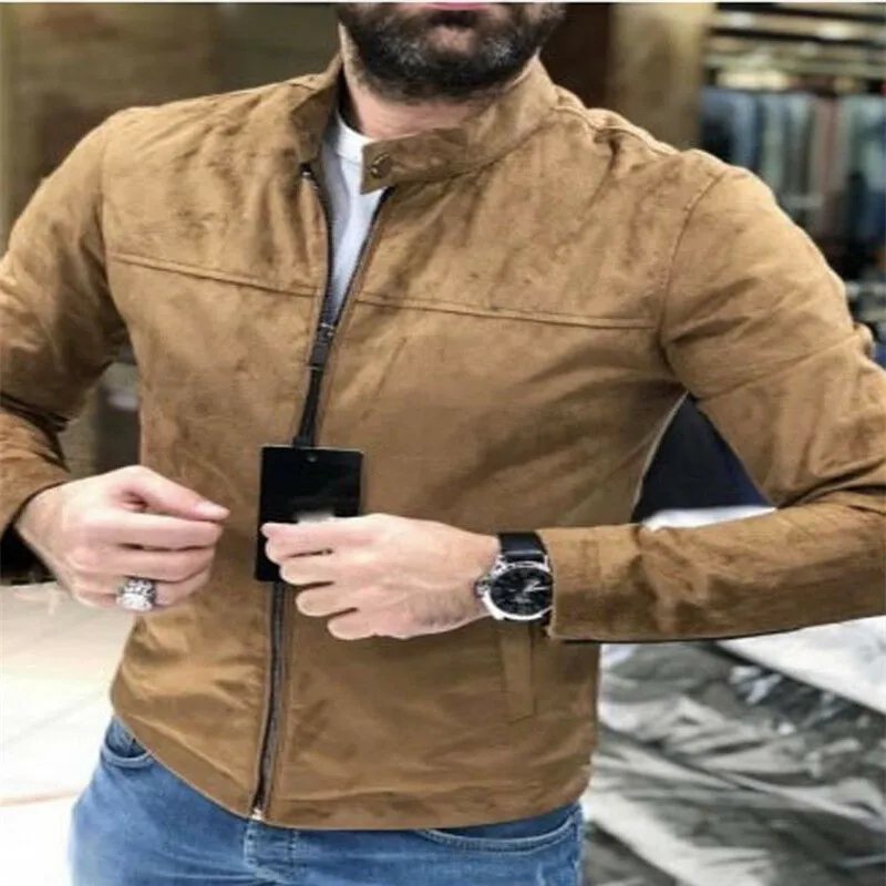 

vestidos 2019 Men Bomber Jacket Premium Suede Biker Coat Resistant Padded Zip Up Flight Tops Streetwear