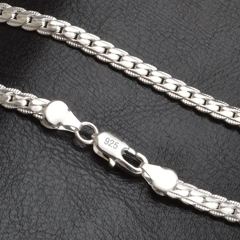 5MM 925 sterling silver necklace Unisex Flat snake Link Chain Lobster