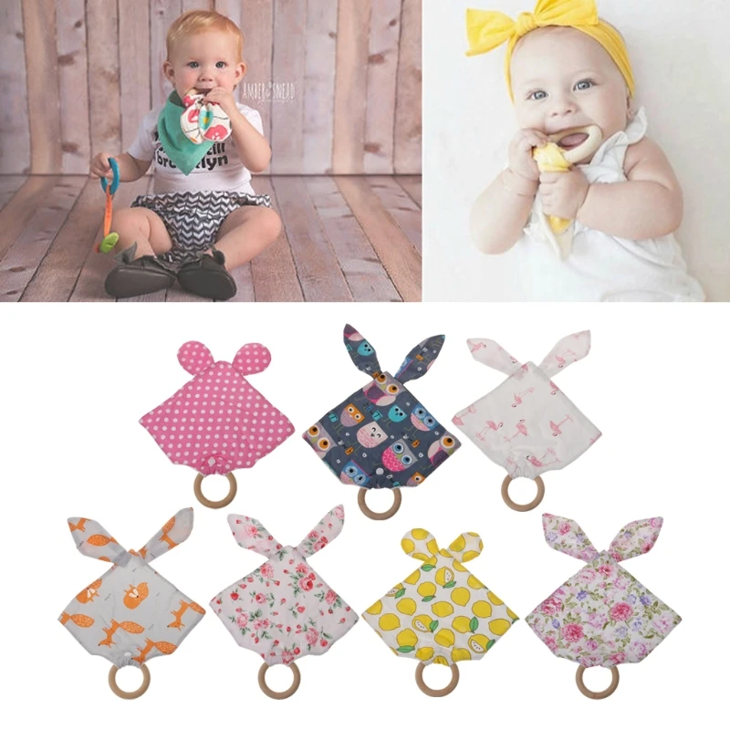 

Safety Wooden Natural Baby Rabbit Teething Ring Baby Bunny Toys Soothing Towel Baby Products