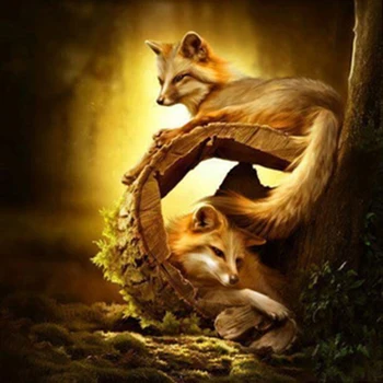 

Diamond Mosaic Diamond Painting Full Square Diamond Embroidery Cross Stitch Animal Forest Foxes Picture Of Rhinestones Handcraft