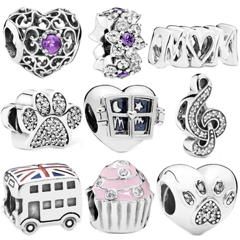 

Simple Style Window MOM Cake Footprint Love Beads Fit Original Pandora Charm Bracelets Necklaces Women DIY Making Jewelry