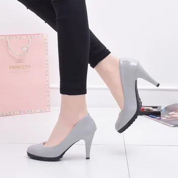 

Free shipping Pumps 8CM 2019 new round head female high heels waterproof platform and large size women's shoes