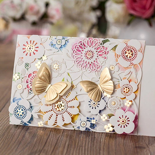 50 Unidades, Flores y Mariposas 3D Oro blanco Laser Cut Invitaciones de  Boda Tarjetas, CW5069, la Impresión en Color|cards 3d|3d card3d wedding  card - AliExpress
