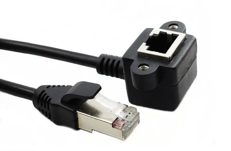 2pcs/lot RJ45 Male to 90 Degree Angle Female M/F Screw Lock Panel Mount