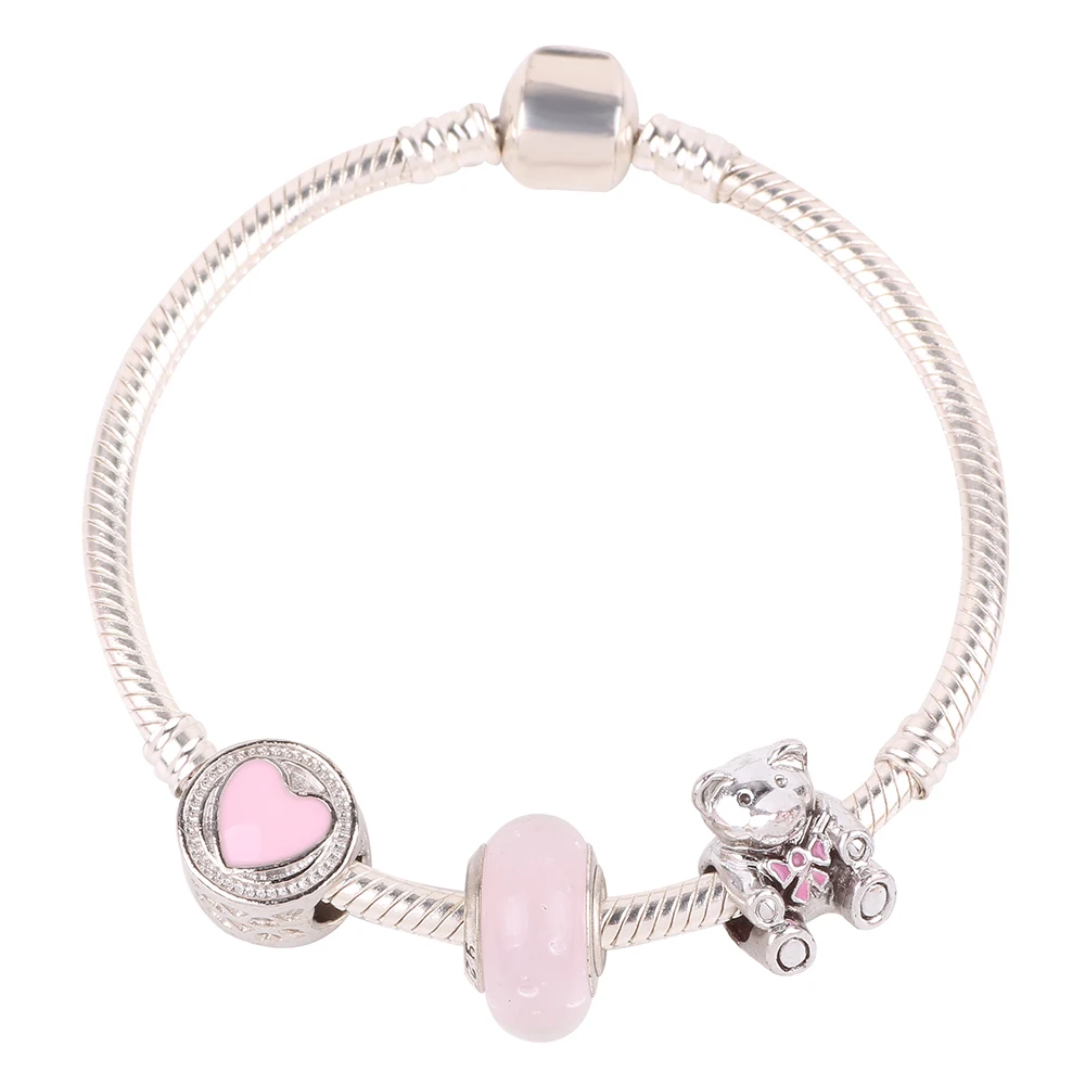 Couqcy розовый медведь бусины Милая Девушка Стиль Детские Подарки Высокое качество DIY подходит для женщин браслеты тренд Мода Европа