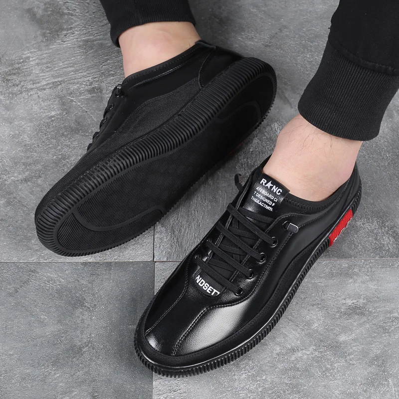 2020 Men's Cow Leather Shoes Fashion Casual Leather Anti slip White Lacing Shoes New Autumn Youth Man Split Leather Shoes