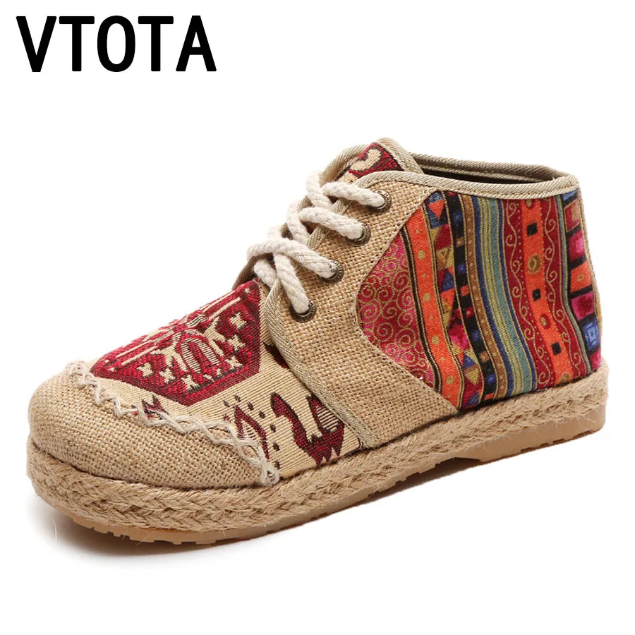 VTOTA/Вышитая обувь женские ботильоны Осенняя на плоской подошве 2017 г. Удобная