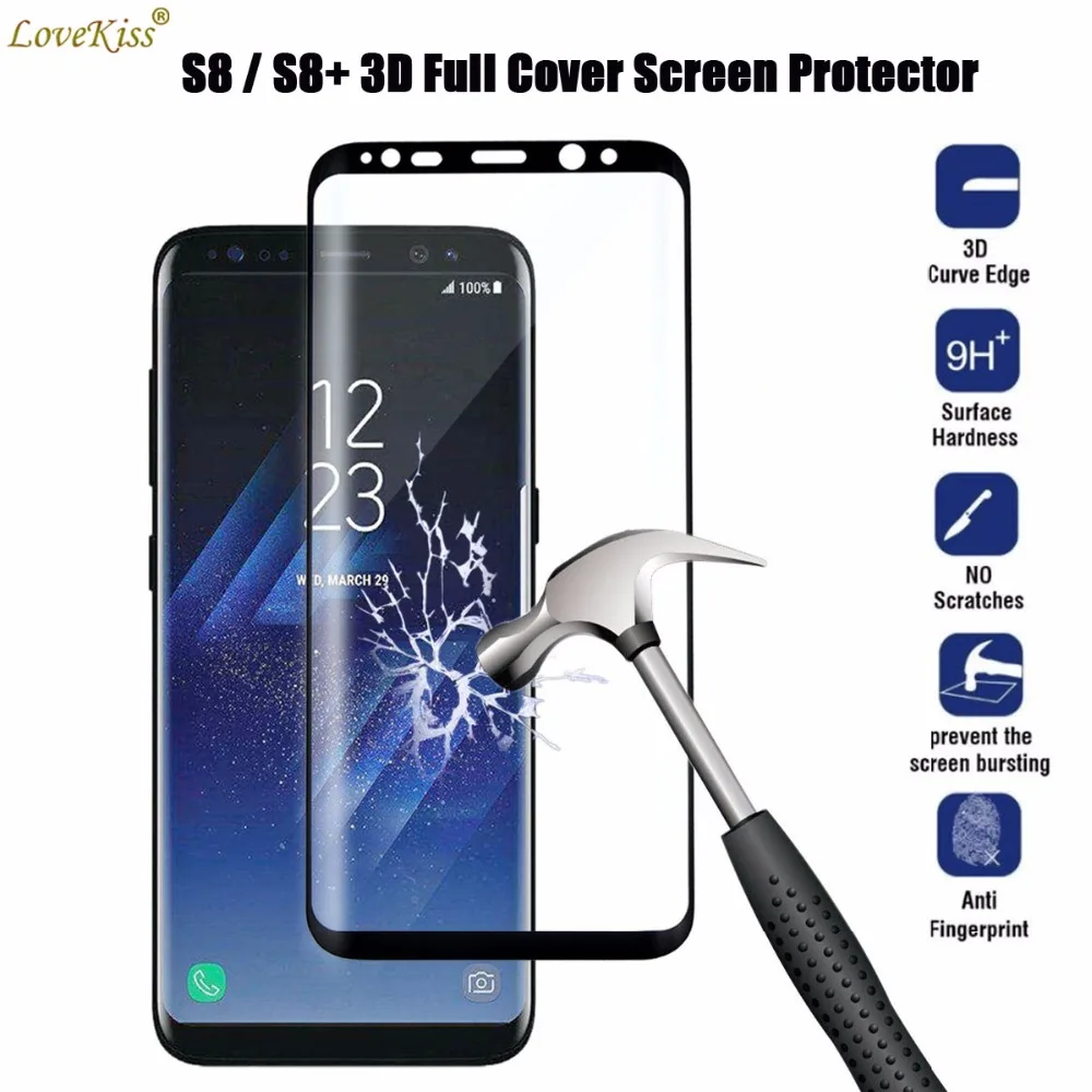 S8 Plus 3D полноразмерная стеклянная пленка для Samsung Galaxy G950F + G955F S8Plus Защитная экрана